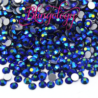 Jet Black AB Glass Round Flat Back Loose Rhinestones