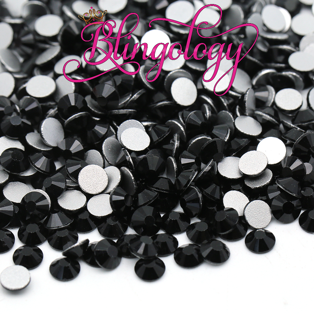 Jet Black Glass Round Flat Back Loose Rhinestones