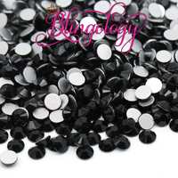 Jet Black Glass Round Flat Back Loose Rhinestones