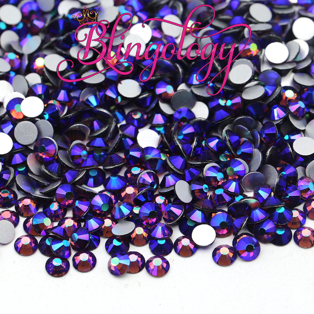 Dark Amethyst AB Glass Round Flat Back Loose Rhinestones