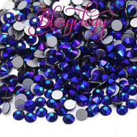 Navy AB Glass Round Flat Back Loose Rhinestones