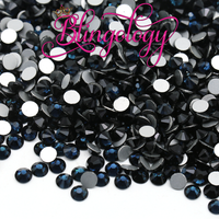 Navy Glass Round Flat Back Loose Rhinestones