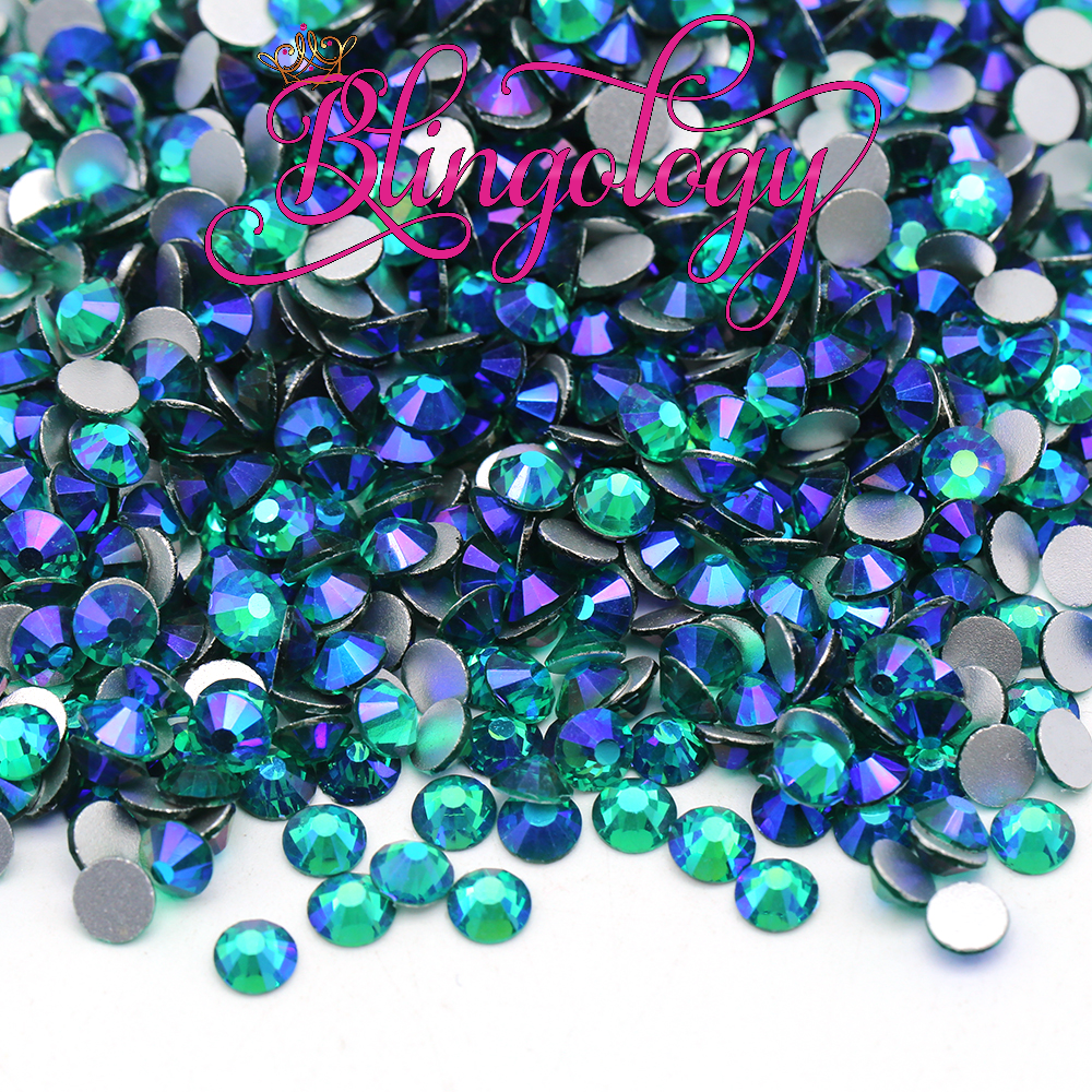 Blue Zircon AB Glass Round Flat Back Loose Rhinestones