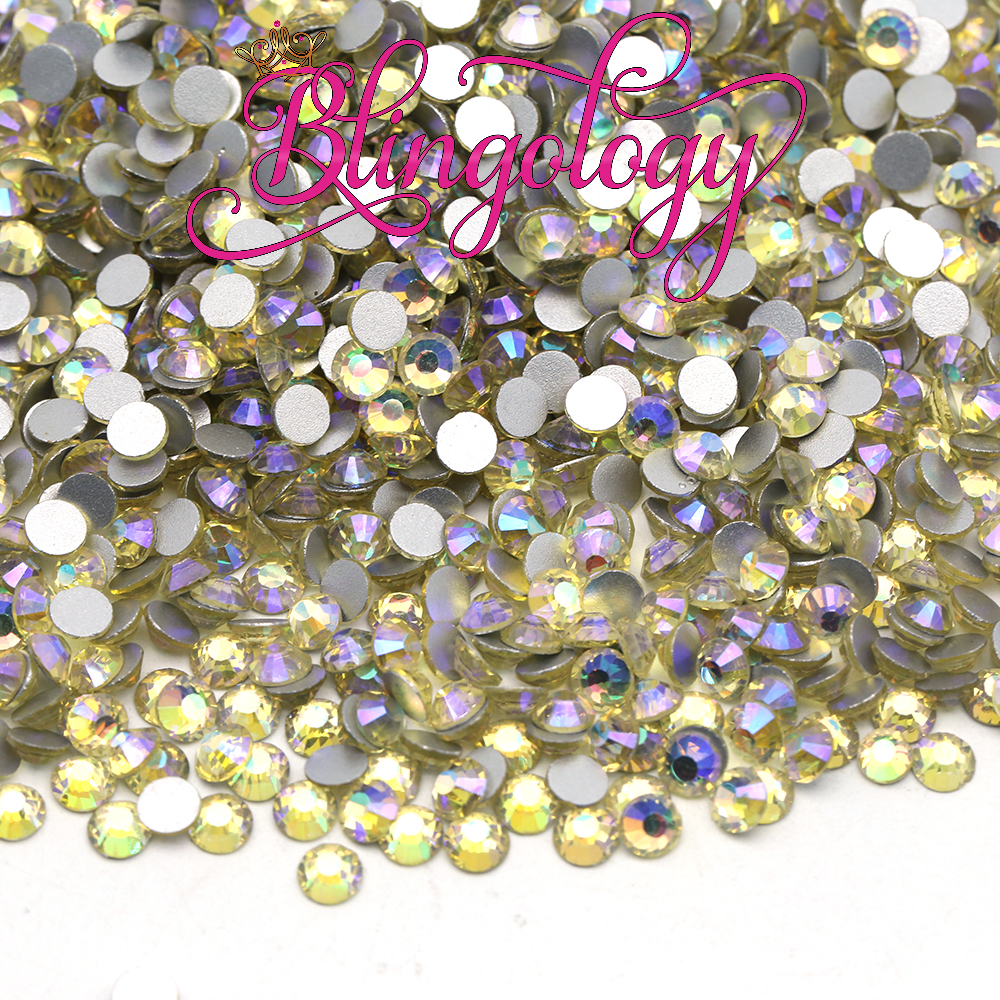 Light Citrine AB Glass Round Flat Back Loose Rhinestones