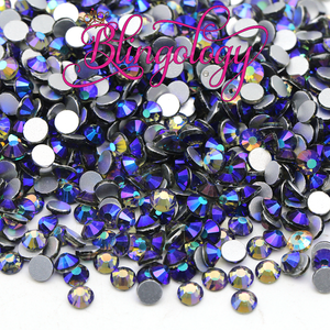 Black Diamond AB Glass Round Flat Back Loose Rhinestones