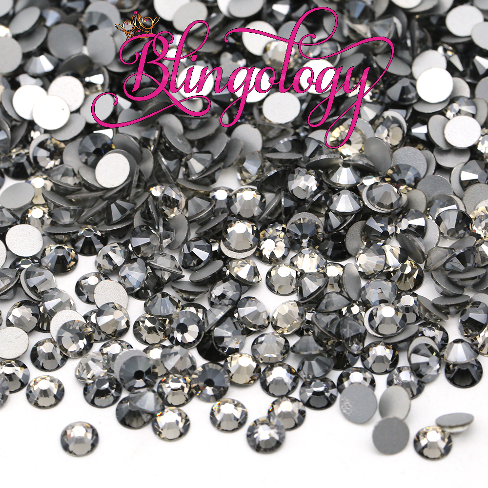 Black Diamond Glass Round Flat Back Loose Rhinestones
