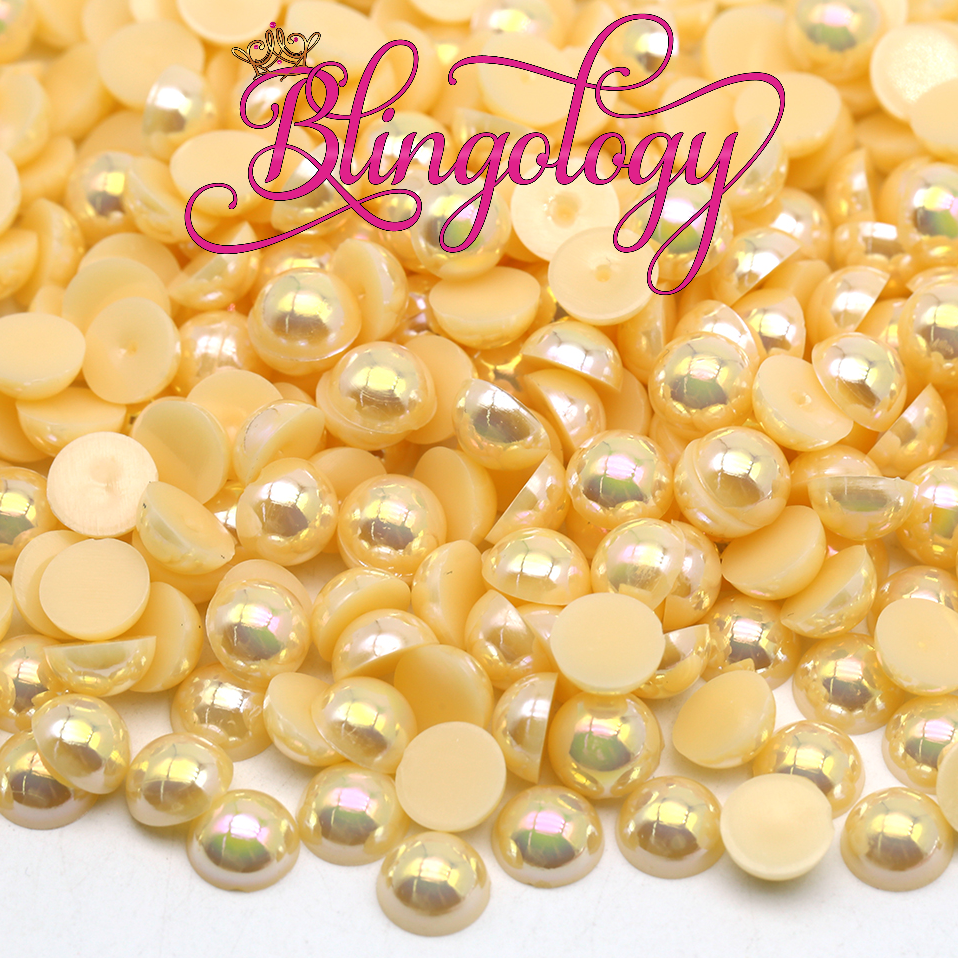 Creamsicle AB Pearls Resin Round Flat Back Loose Pearls