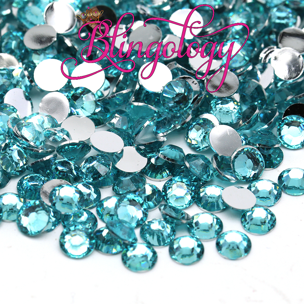 Aquamarine Resin Round Flat Back Loose Rhinestones