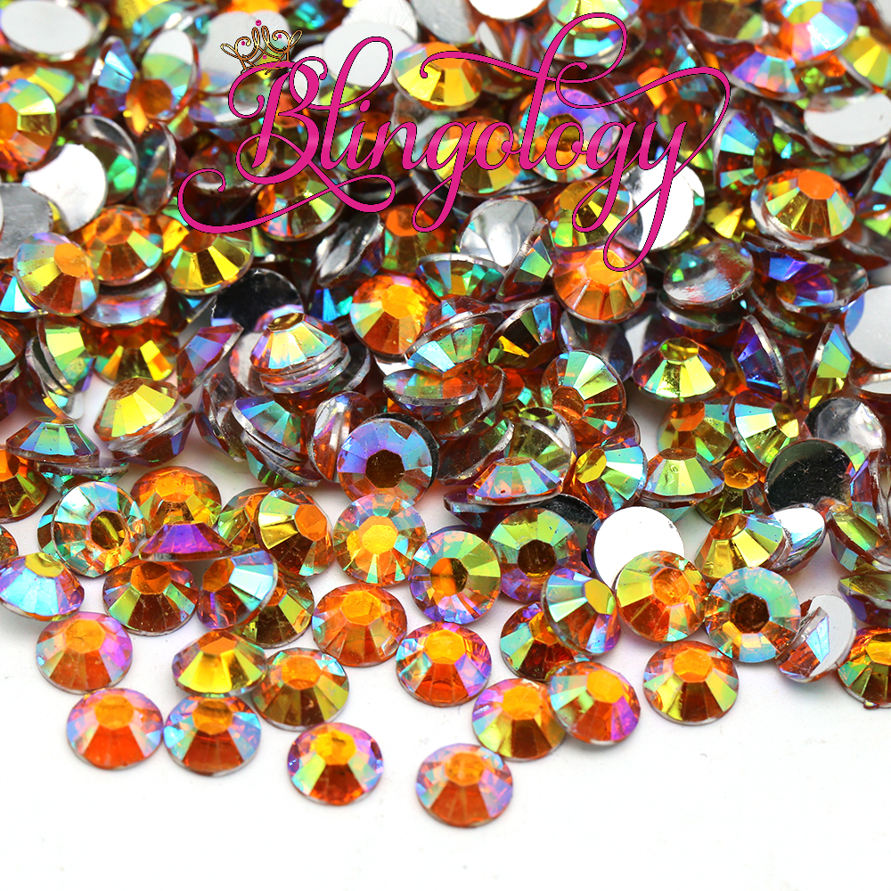 Orange AB Resin Round Flat Back Loose Rhinestones