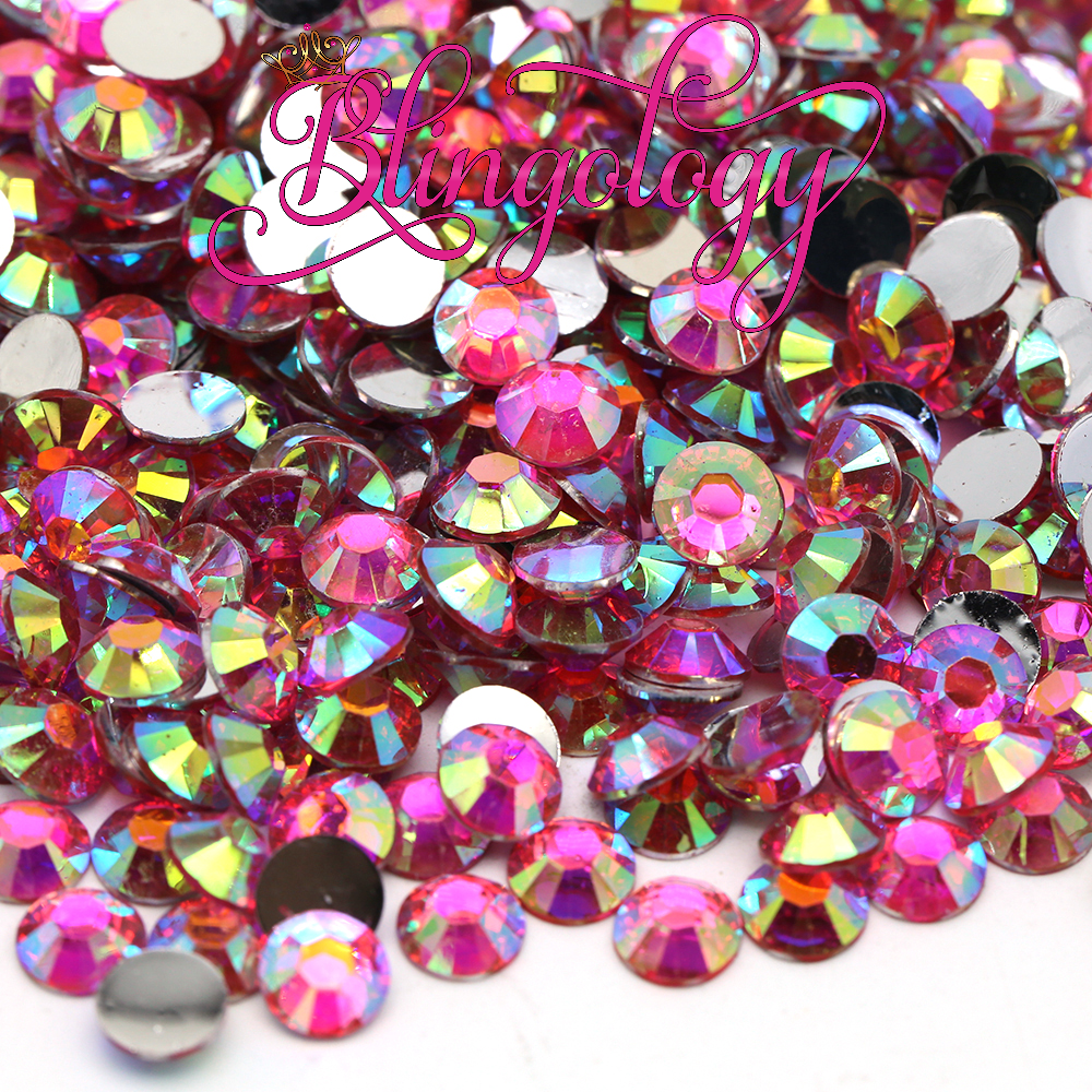 Hot Pink AB Resin Round Flat Back Loose Rhinestones