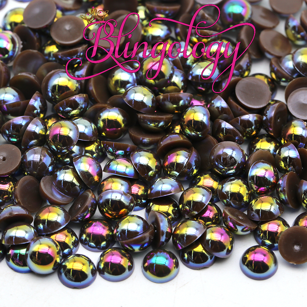 Dark Coffee AB Pearls Resin Round Flat Back Loose Pearls