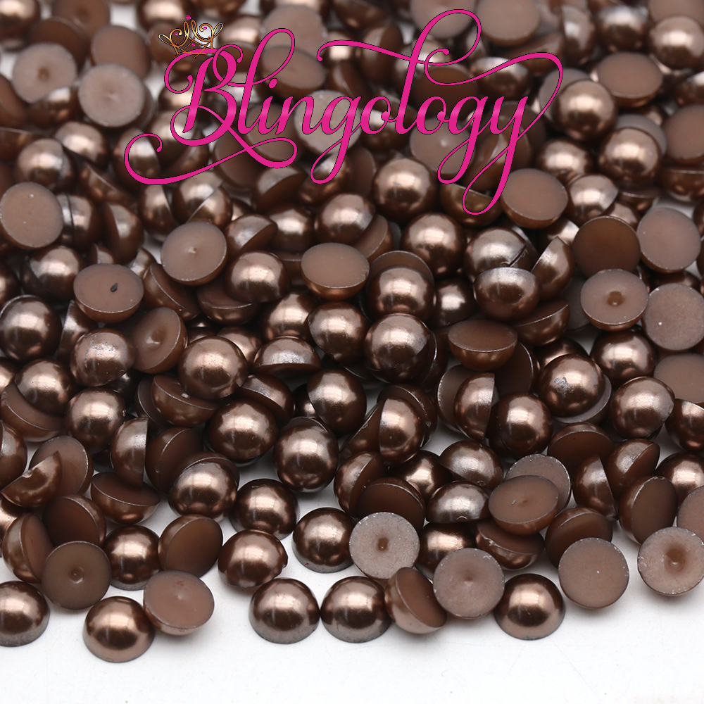 Cinnamon Pearls Resin Round Flat Back Loose Pearls