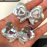 Silver Crystal Rhinestone Heart Bow Rhinestones Bling Cabochon Alloy Metal Decoden
