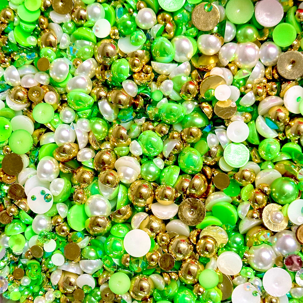 2-10mm Mixed Pearls & Rhinestones Round Flat Back Loose Pearls #133 - 2000pcs