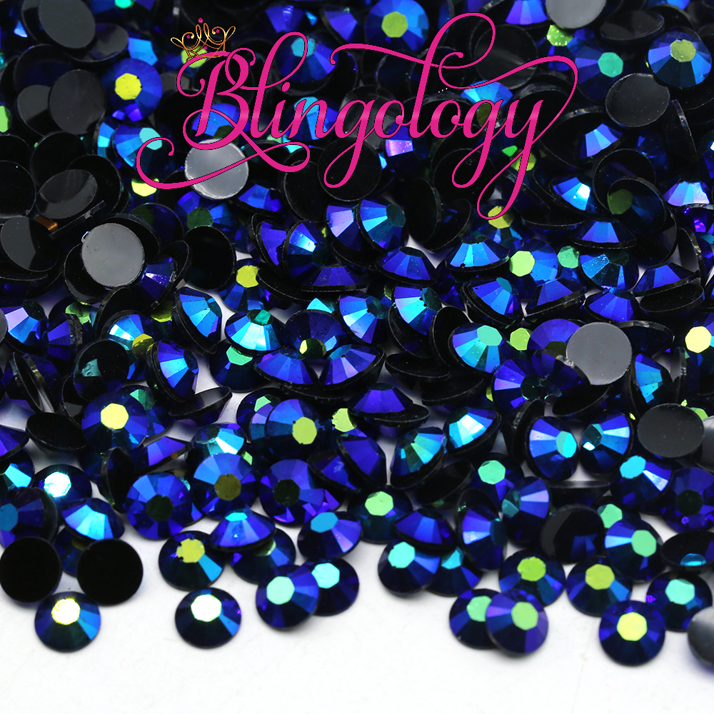 Black Blue AB Jelly Resin Round Flat Back Loose Rhinestones