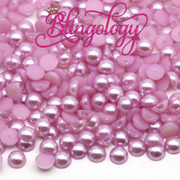 Lavender Pearls Resin Round Flat Back Loose Pearls