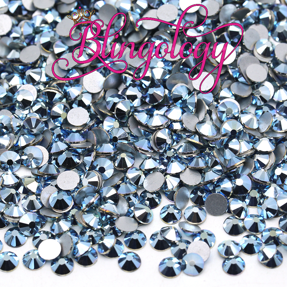 Light Blue Hematite Glass Round Flat Back Loose Rhinestones