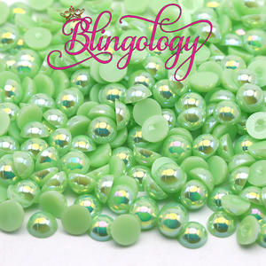 Light Green AB Pearls Resin Round Flat Back Loose Pearls