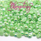 Light Green AB Pearls Resin Round Flat Back Loose Pearls