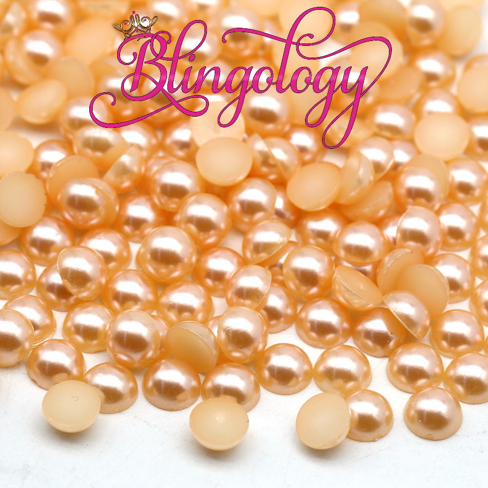 Light Orange Pearls Resin Round Flat Back Loose Pearls