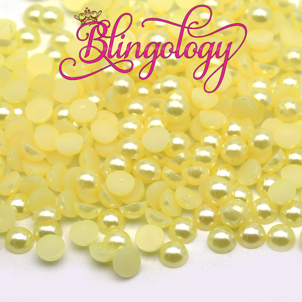 Light Yellow Pearls Resin Round Flat Back Loose Pearls