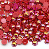 Red AB Pearls Resin Round Flat Back Loose Pearls