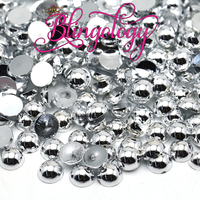 Silver Metallic Pearls Resin Round Flat Back Loose Pearls