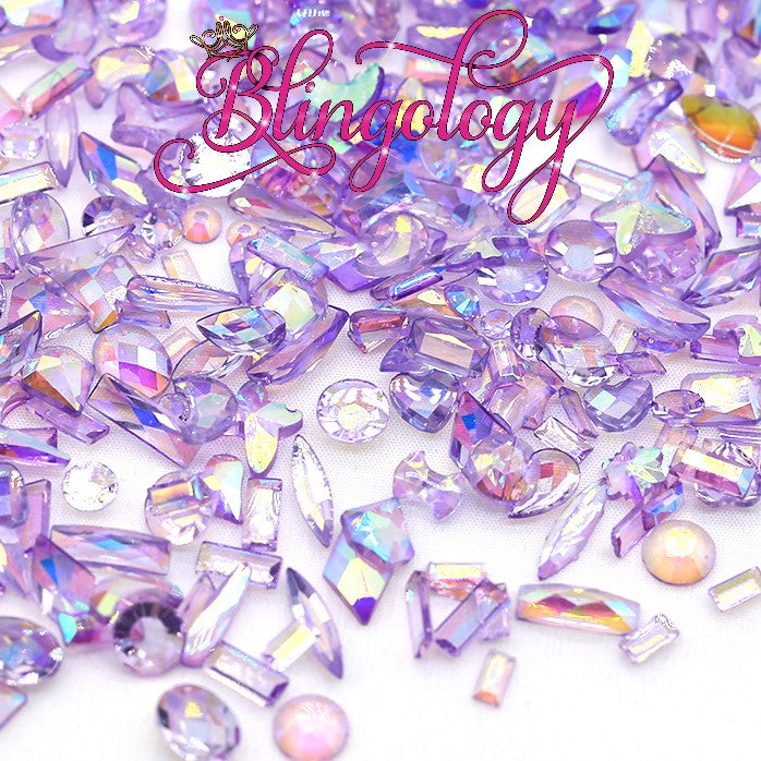 Mixed Shape Resin Rhinestones Tanzanite AB Purple Transparent Rhinestones, Heart, Round, Star, Moon, Diamond Flat Back Loose Rhinestones - 500pcs