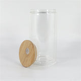 16oz Snow Globe Glass Double Wall Sublimation Tumbler Pre Drilled Snowglobe Beer Can with Bamboo Lid & Straw
