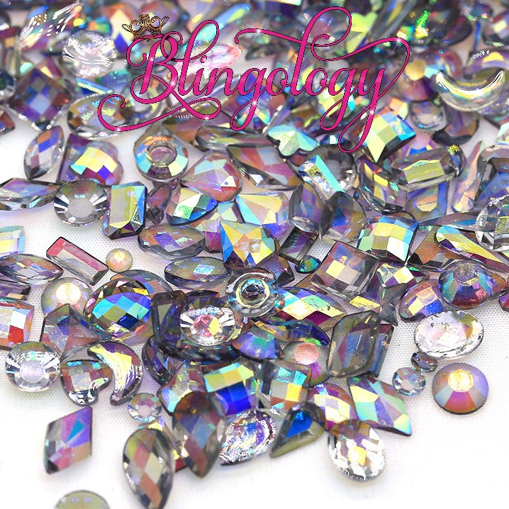 Mixed Shape Resin Rhinestones Black Diamond AB Gray Transparent Rhinestones, Heart, Round, Star, Moon, Diamond Flat Back Loose Rhinestones - 500pcs *DISCLAIMER*