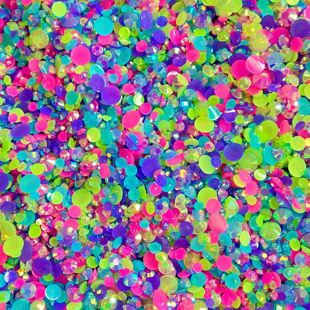 2-6mm Mixed Pink, Purple, Green, Aqua Jelly Round Flat Back Loose Rhinestones #40 - 5000pcs