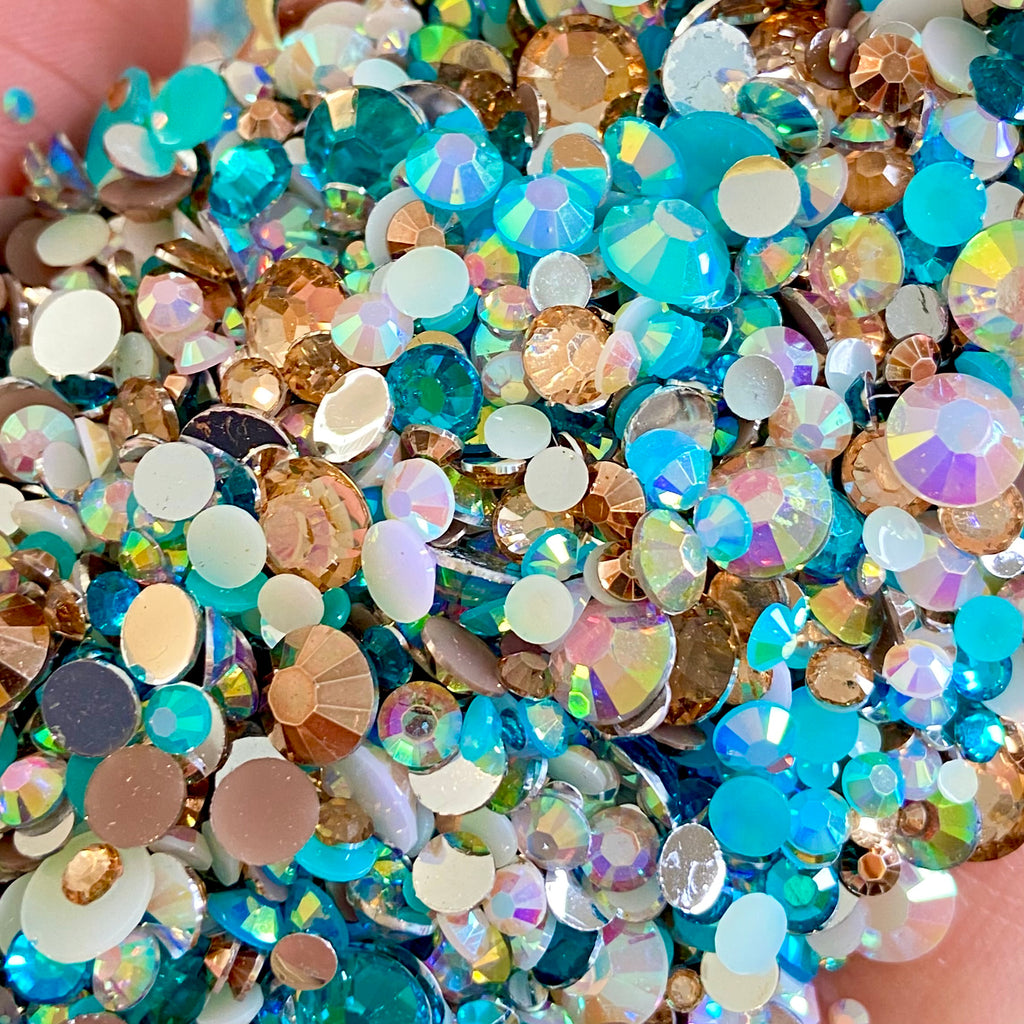 2-6mm Mixed Dark Aqua, White, Rose Gold Jelly Round Flat Back Loose Rhinestones #37 - 5000pcs