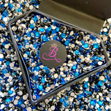 SS6-SS20/2-5mm Blue Black Silver Glass Round Flat Back Rhinestones Mixed Set #21 - 1000pcs