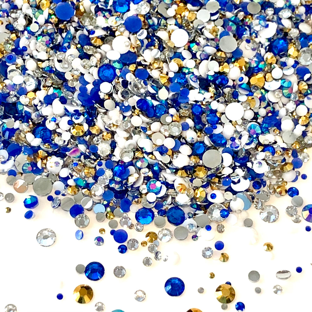 2-6mm Mixed Sapphire Blue White Gold Resin Jelly Round Flat Back Loose Rhinestones #12 - 5000pcs