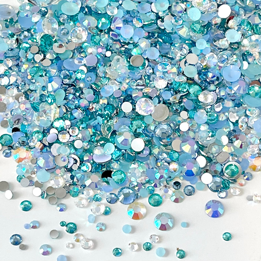 2-6mm Mixed Aqua, Light Sapphire, Clear AB Jelly Resin Round Flat Back Loose Rhinestones #20 - 5000pcs