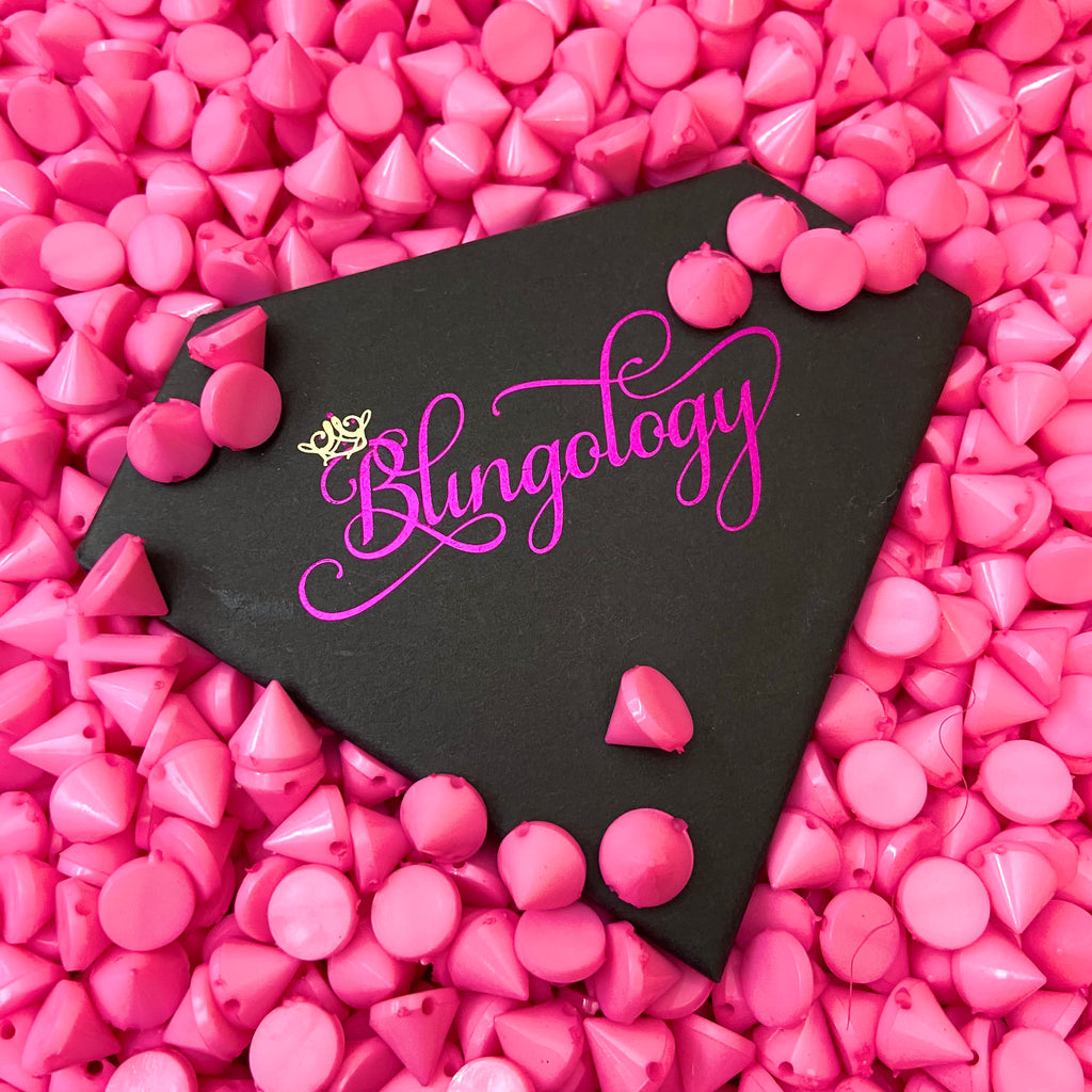 Live: $1 Pack - 100 Piece (10 x 10mm) Pink Plastic Cone Shape Stud Spike Beads Rock Punk DIY Phone Decoration