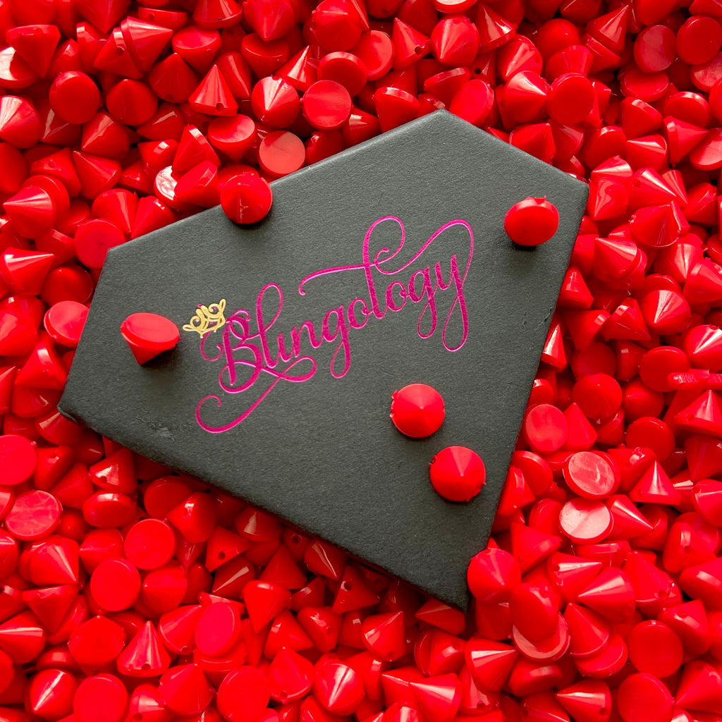 Live: $1 Pack - 100 Piece (10 x 10mm) Red Plastic Cone Shape Stud Spike Beads Rock Punk DIY Phone Decoration