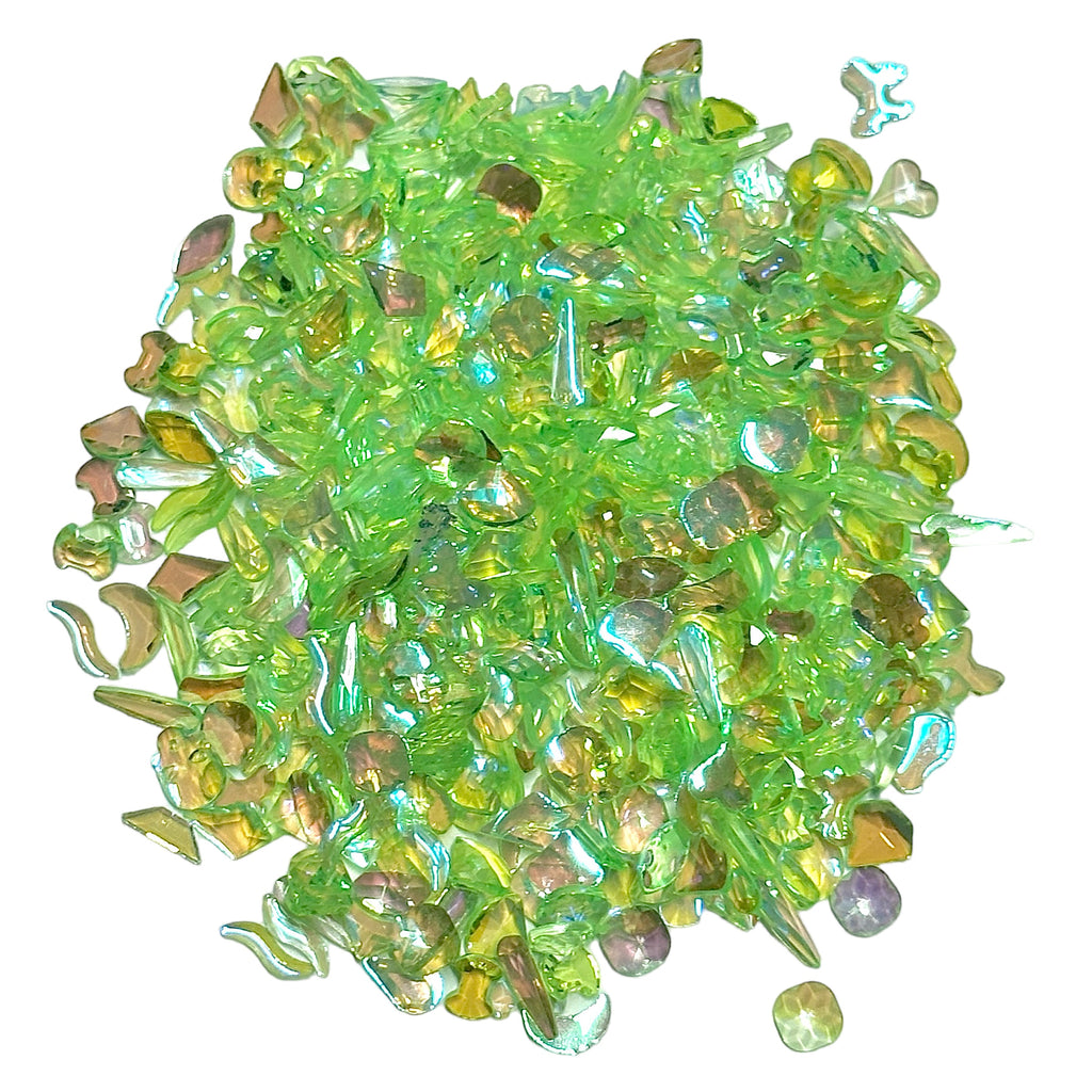 Mixed Shape Resin Rhinestones Light Peridot Green AB Transparent Rhinestones, Heart, Round, Star, Moon, Diamond Flat Back Loose Rhinestones - 500pcs