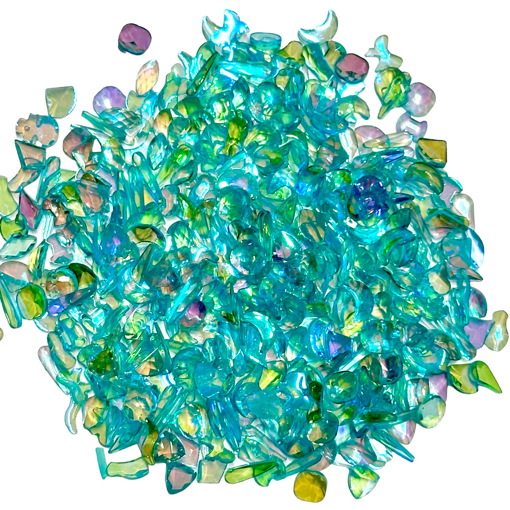 Mixed Shape Resin Rhinestones Dark Aquamarine AB Transparent Rhinestones, Heart, Round, Star, Moon, Diamond Flat Back Loose Rhinestones - 500pcs