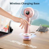 3 Speed Portable Handheld Fan w/ Wireless Charging Base, Digital Display - PINK NIB