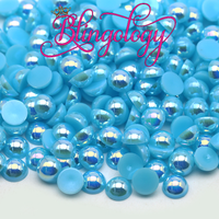 Aquamarine AB Pearls Resin Round Flat Back Loose Pearls