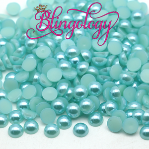 Aquamarine Pearls Resin Round Flat Back Loose Pearls