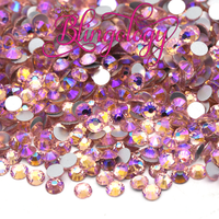 Light Rose AB Glass Round Flat Back Loose Rhinestones