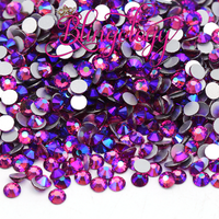 Fuchsia AB Glass Round Flat Back Loose Rhinestones