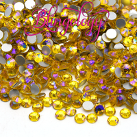 Citrine AB Glass Round Flat Back Loose Rhinestones