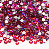 Light Siam AB Glass Round Flat Back Loose Rhinestones