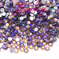 Light Amethyst AB Glass Round Flat Back Loose Rhinestones