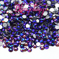 Dark Amethyst AB Glass Round Flat Back Loose Rhinestones
