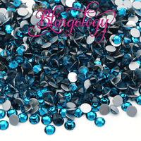 Dark Aquamarine Glass Round Flat Back Loose Rhinestones