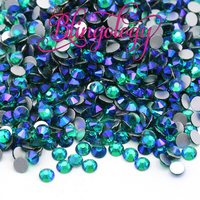 Blue Zircon AB Glass Round Flat Back Loose Rhinestones